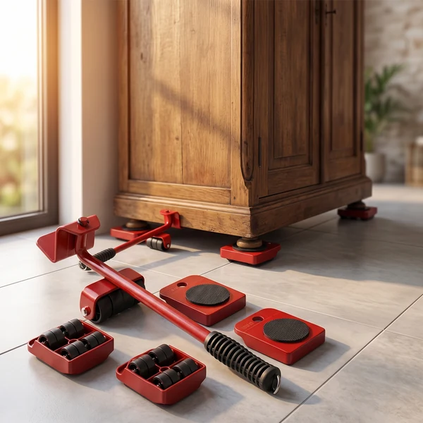 Kit de déplacement de meubles en action sous un canapé